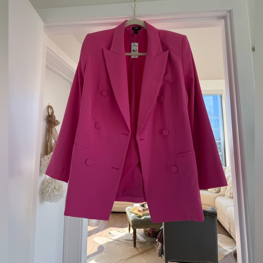 Express Double-Breasted Hot Pink Blazer